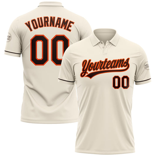 Custom Cream Brown-Orange Performance Vapor Golf Polo Shirt - Main View