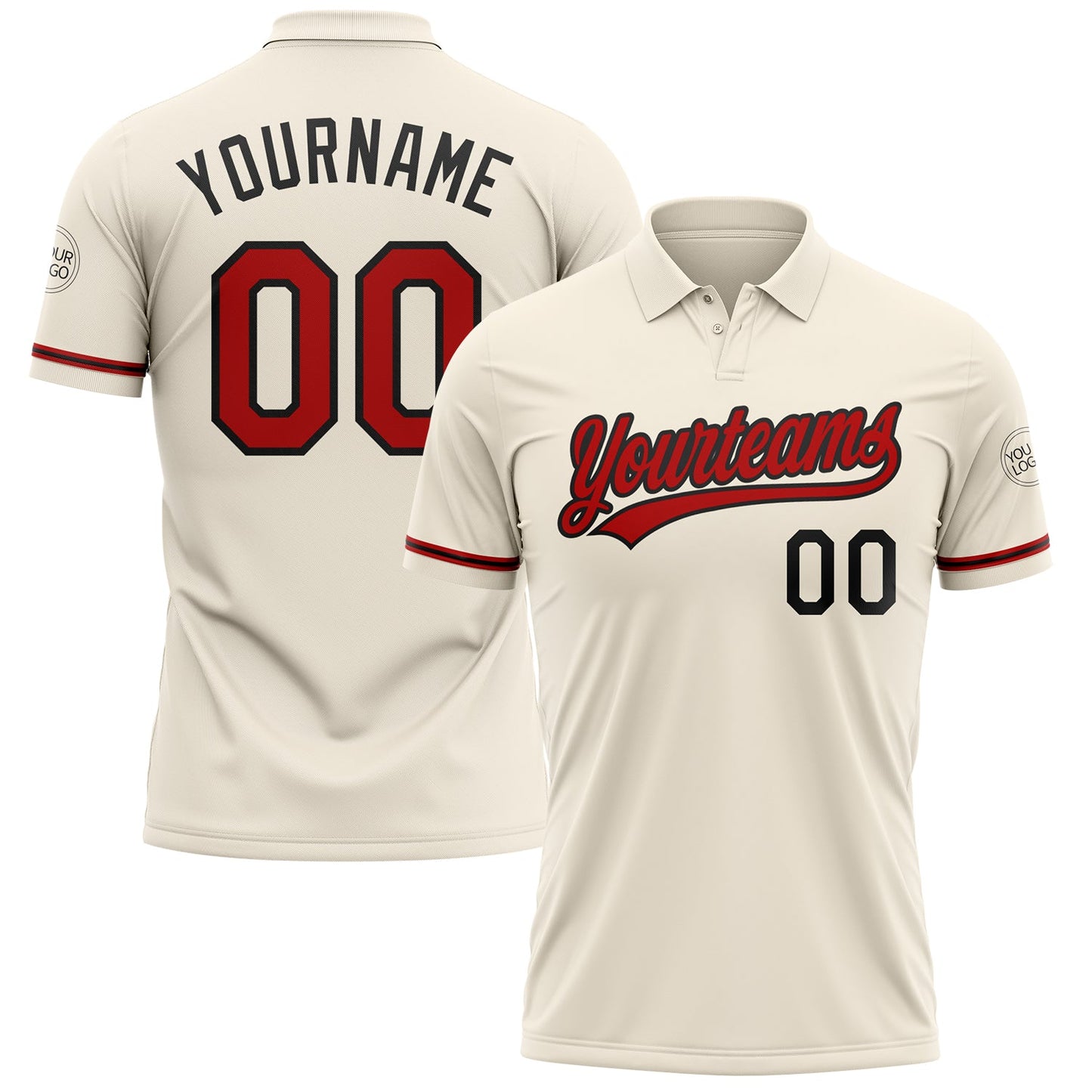 Custom Cream Red-Black Performance Vapor Golf Polo Shirt - Main View
