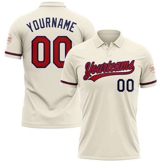 Custom Cream Red-Navy Performance Vapor Golf Polo Shirt - Main View