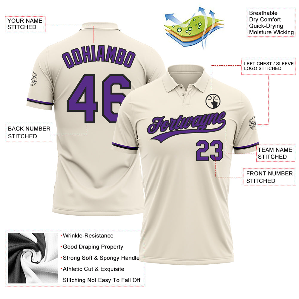 Custom Cream Purple-Black Performance Vapor Golf Polo Shirt view 3