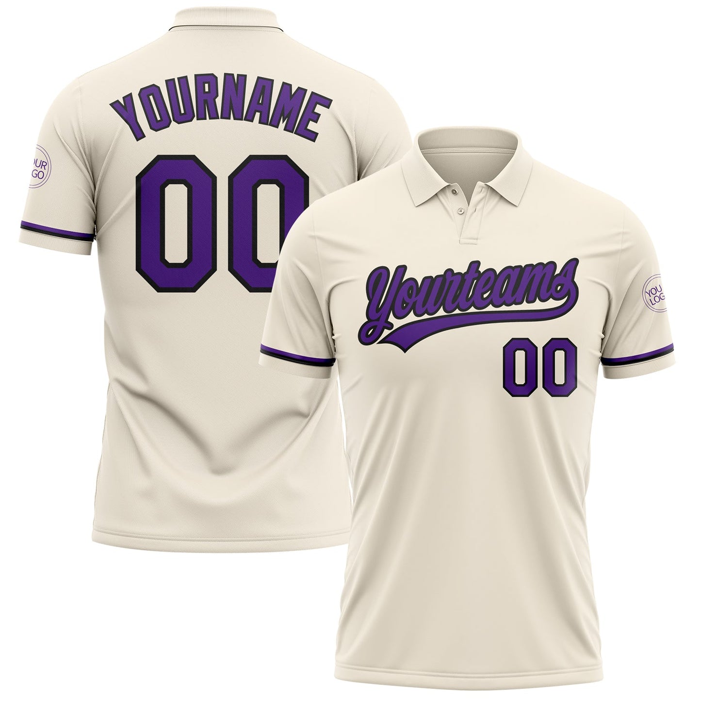 Custom Cream Purple-Black Performance Vapor Golf Polo Shirt - Main View
