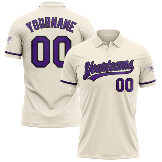 Custom Cream Purple-Black Performance Vapor Golf Polo Shirt - Main View