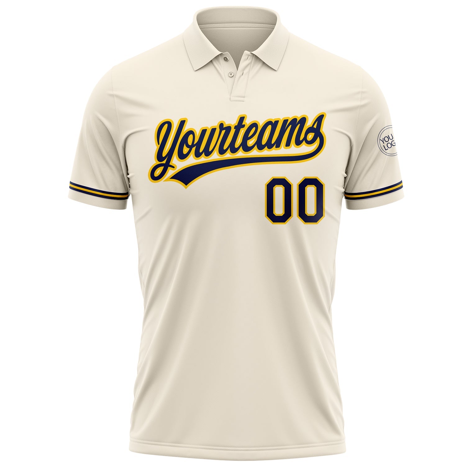 Custom Cream Navy-Yellow Performance Vapor Golf Polo Shirt view 2