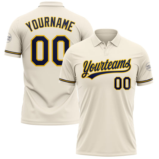 Custom Cream Navy-Yellow Performance Vapor Golf Polo Shirt - Main View