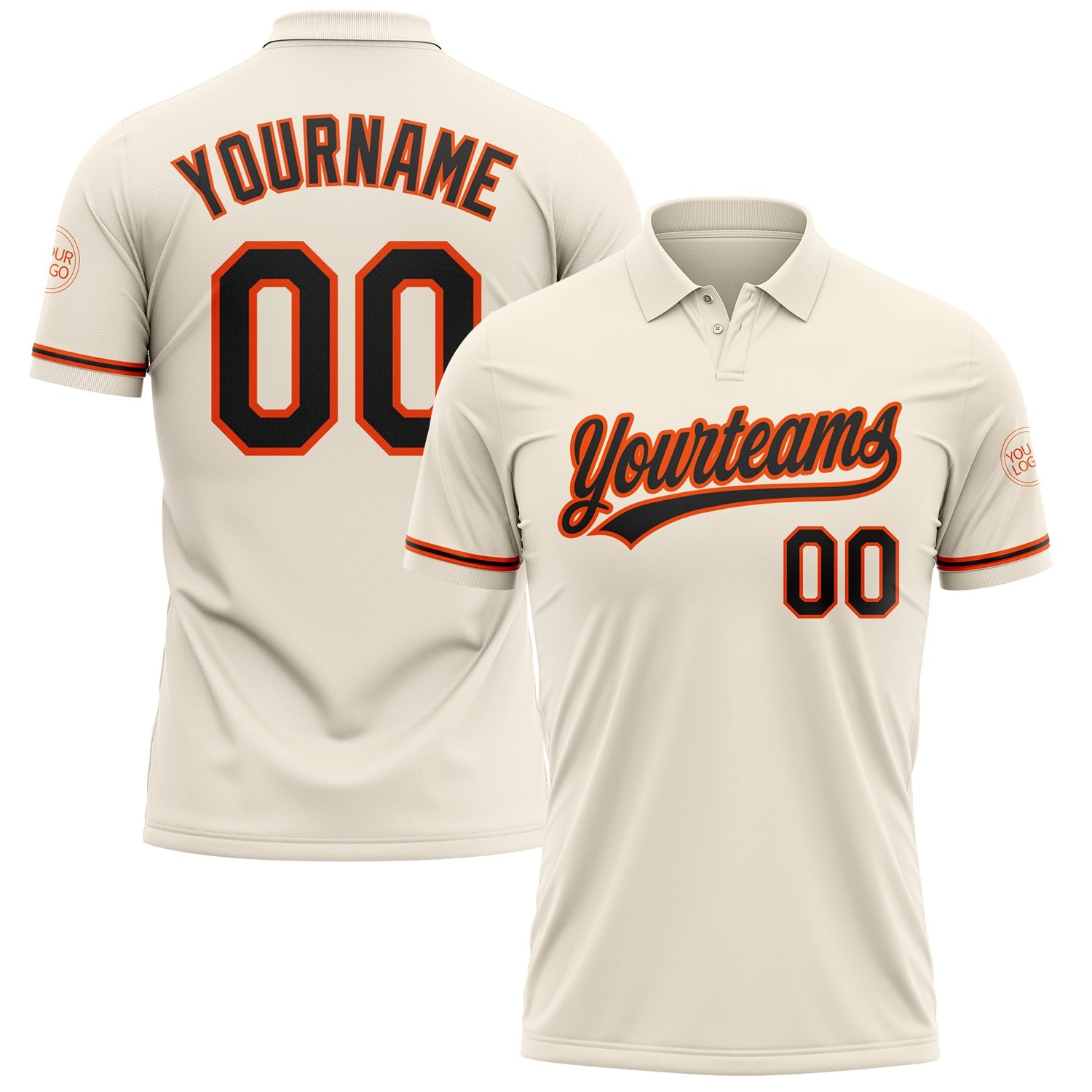 Custom Cream Black-Orange Performance Vapor Golf Polo Shirt - Main View