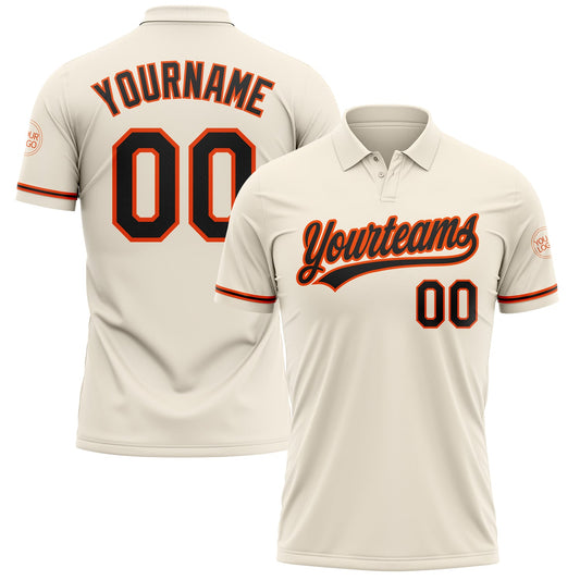 Custom Cream Black-Orange Performance Vapor Golf Polo Shirt - Main View
