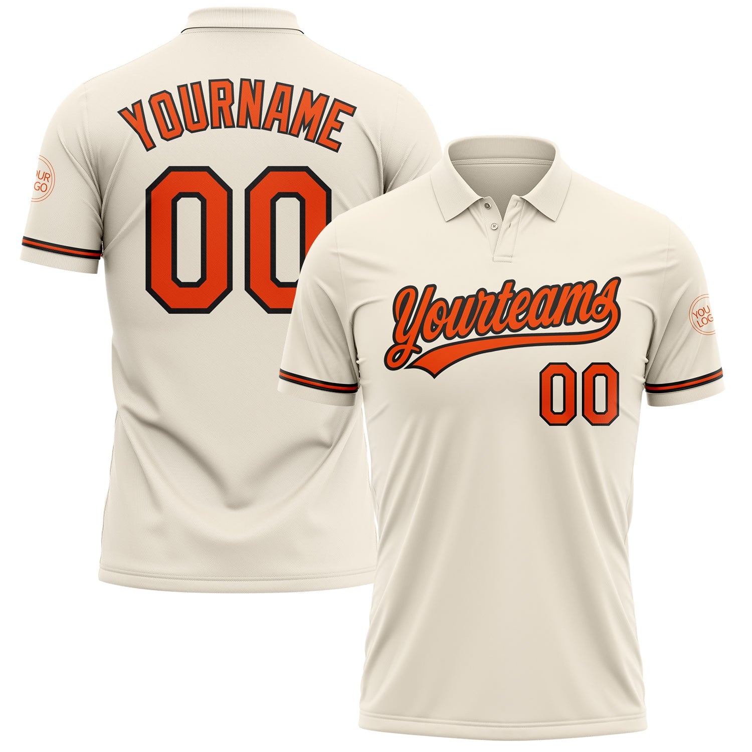 Custom Cream Orange-Black Performance Vapor Golf Polo Shirt - Main View