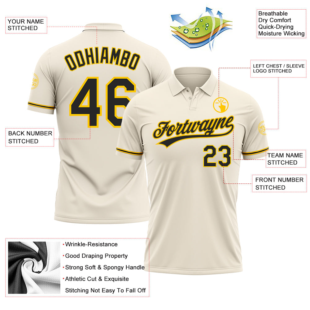 Custom Cream Black-Yellow Performance Vapor Golf Polo Shirt view 3