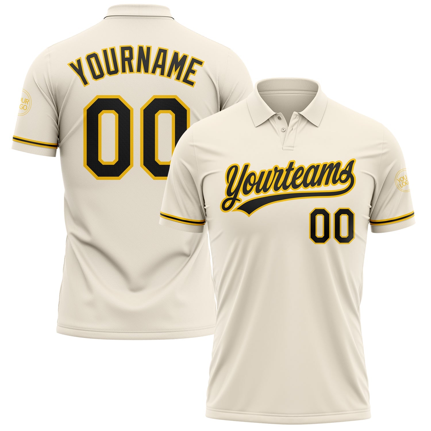 Custom Cream Black-Yellow Performance Vapor Golf Polo Shirt - Main View