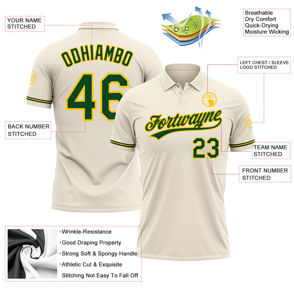 Custom Cream Green-Yellow Performance Vapor Golf Polo Shirt view 3