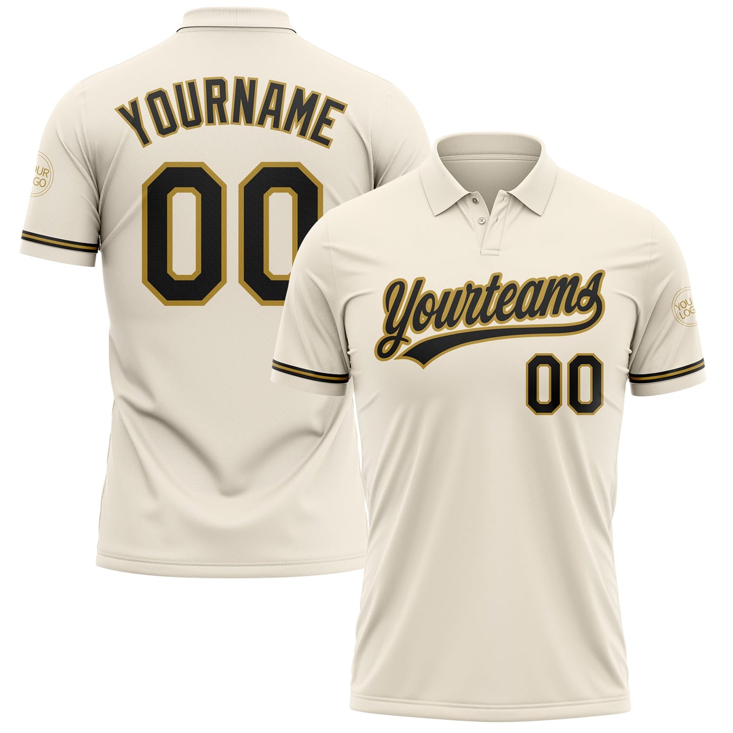 Custom Cream Black-Old Gold Performance Vapor Golf Polo Shirt - Main View