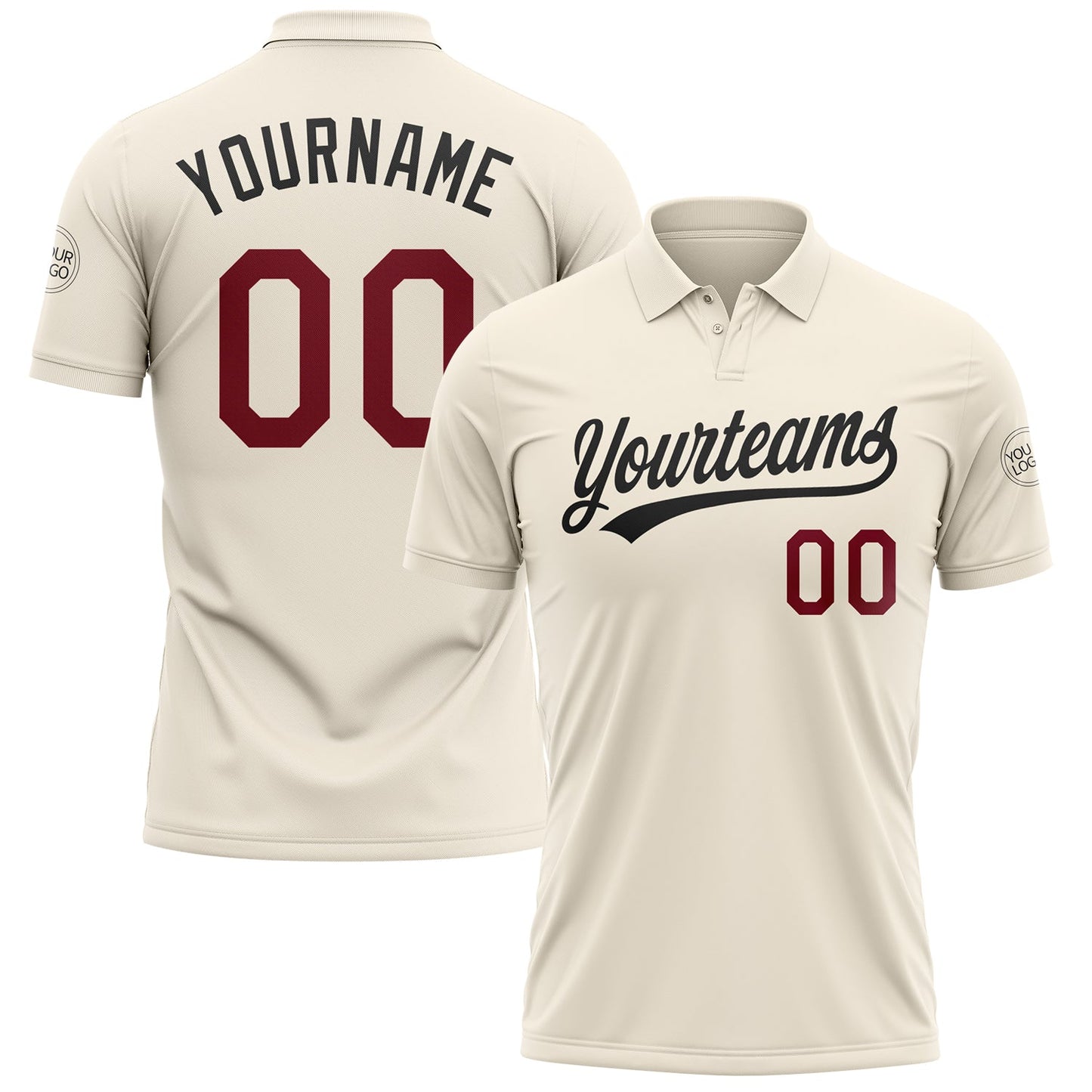 Custom Cream Crimson-Black Performance Vapor Golf Polo Shirt - Main View