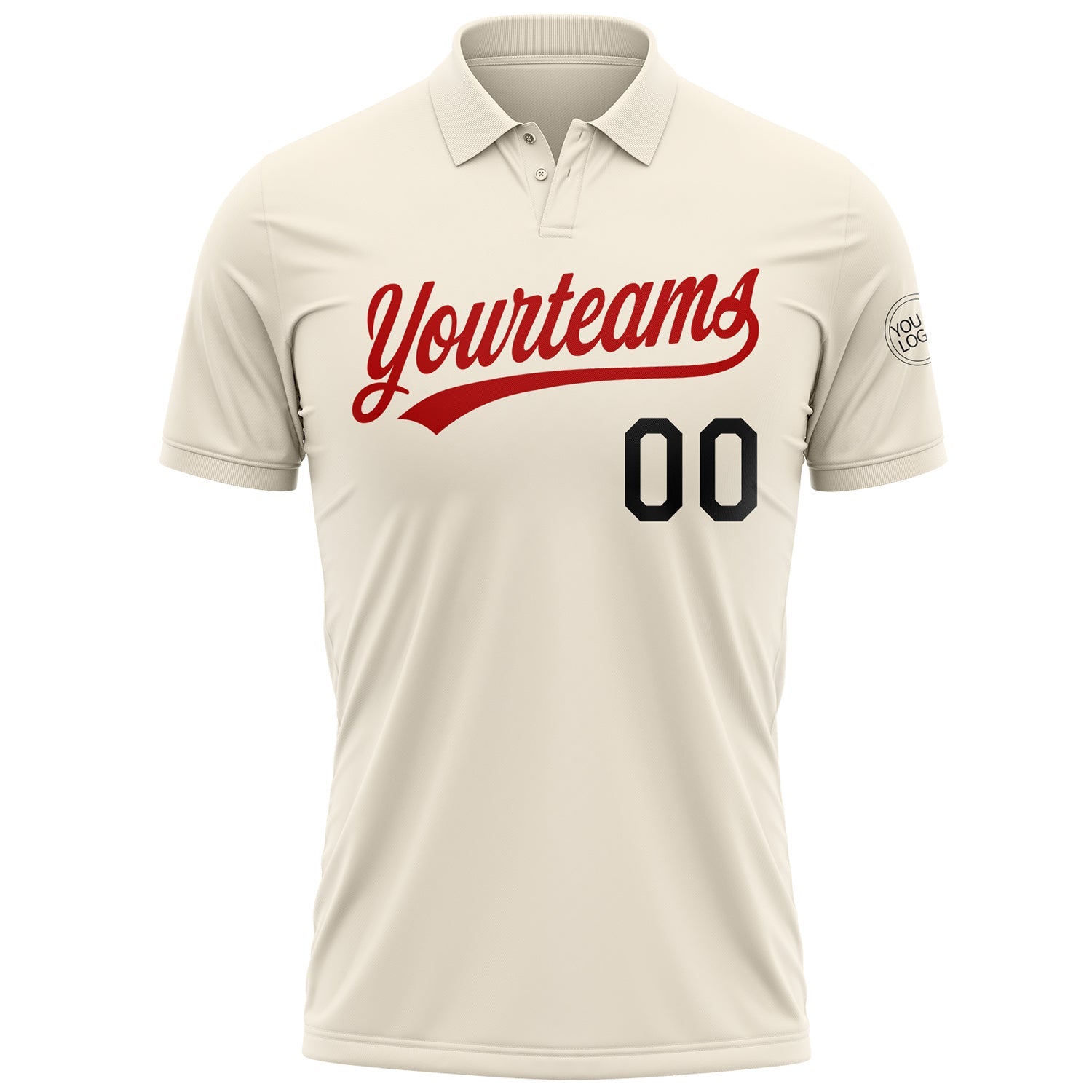 Custom Cream Black-Red Performance Vapor Golf Polo Shirt view 2