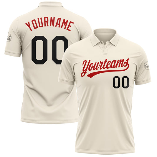 Custom Cream Black-Red Performance Vapor Golf Polo Shirt - Main View
