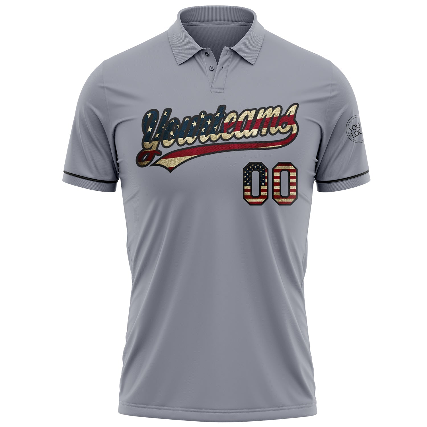 Custom Gray Vintage USA Flag-Black Performance Vapor Golf Polo Shirt view 2