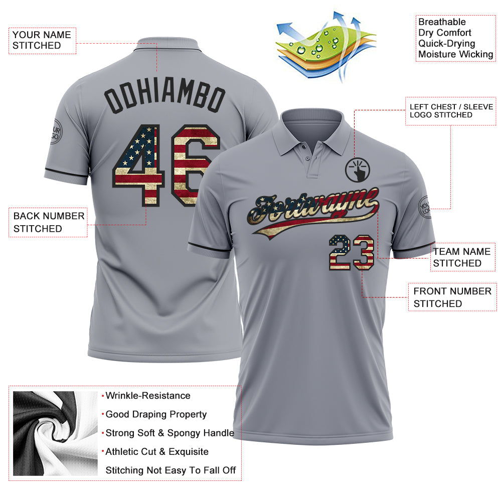 Custom Gray Vintage USA Flag-Black Performance Vapor Golf Polo Shirt view 3