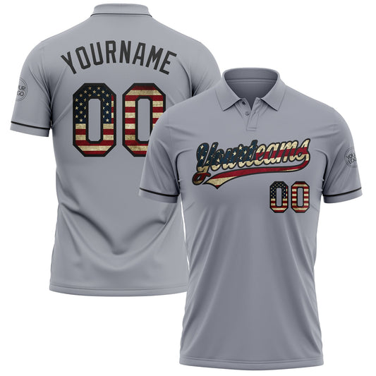 Custom Gray Vintage USA Flag-Black Performance Vapor Golf Polo Shirt - Main View