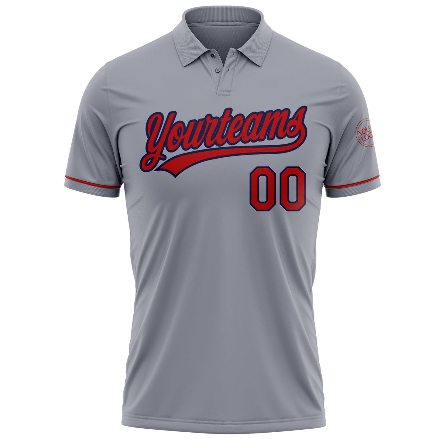 Custom Gray Red-Navy Performance Vapor Golf Polo Shirt view 2