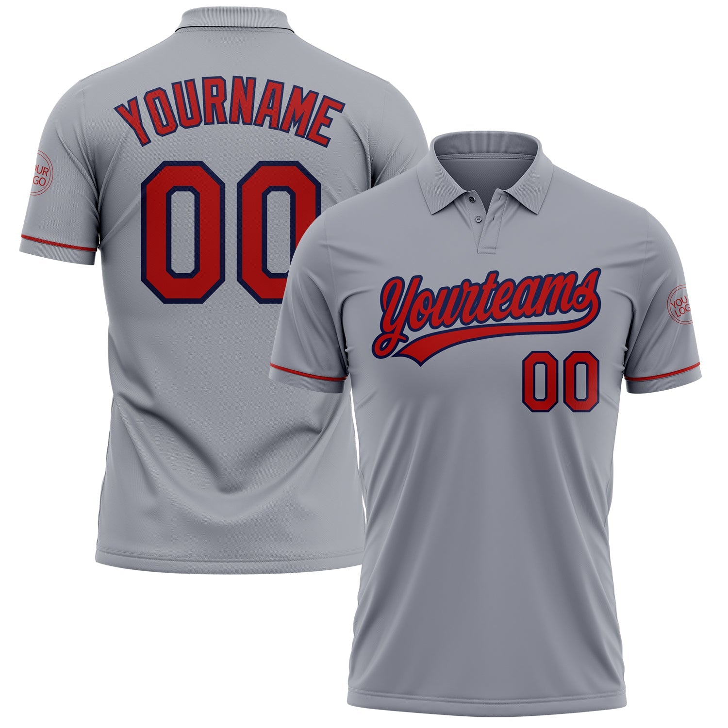 Custom Gray Red-Navy Performance Vapor Golf Polo Shirt - Main View