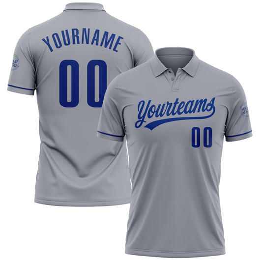 Custom Gray Royal Performance Vapor Golf Polo Shirt - Main View