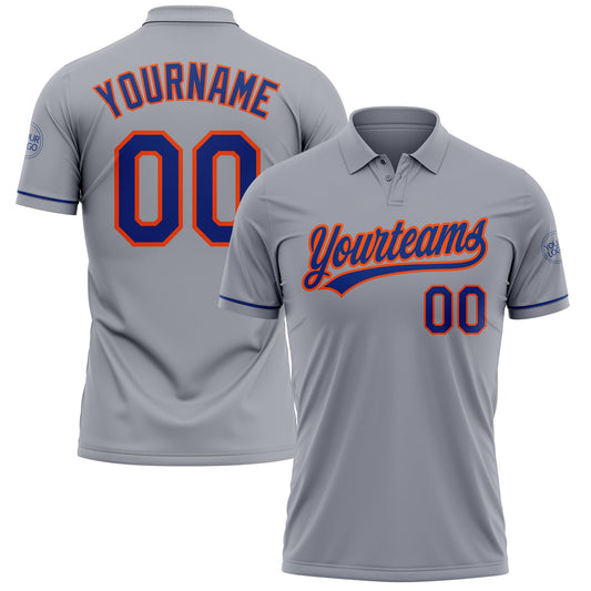 Custom Gray Royal-Orange Performance Vapor Golf Polo Shirt - Main View