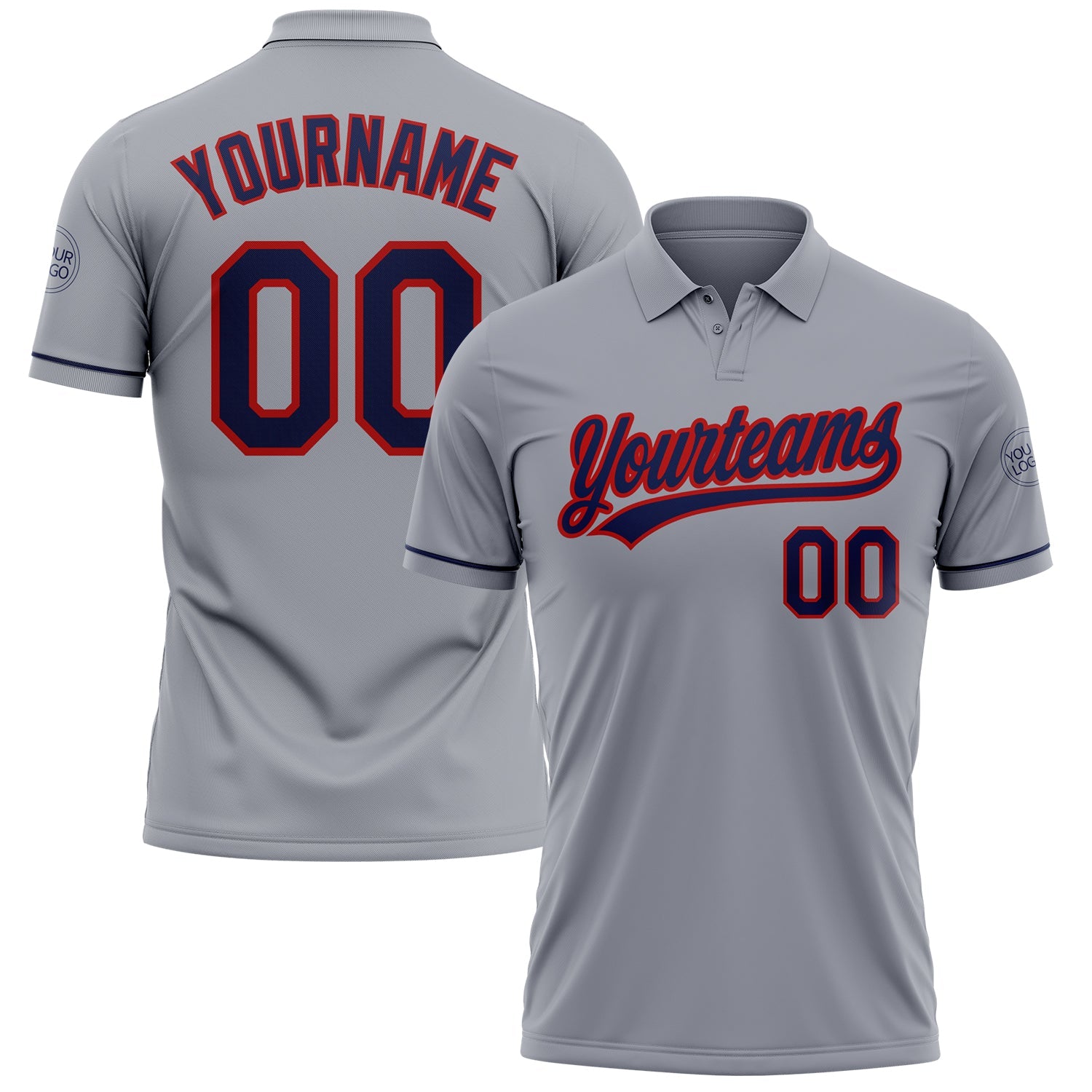 Custom Gray Navy-Red Performance Vapor Golf Polo Shirt - Main View