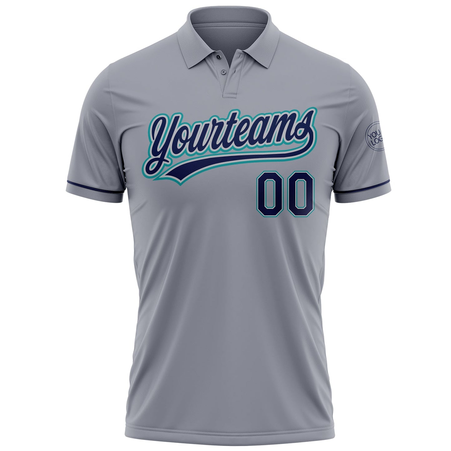 Custom Gray Navy-Teal Performance Vapor Golf Polo Shirt view 2