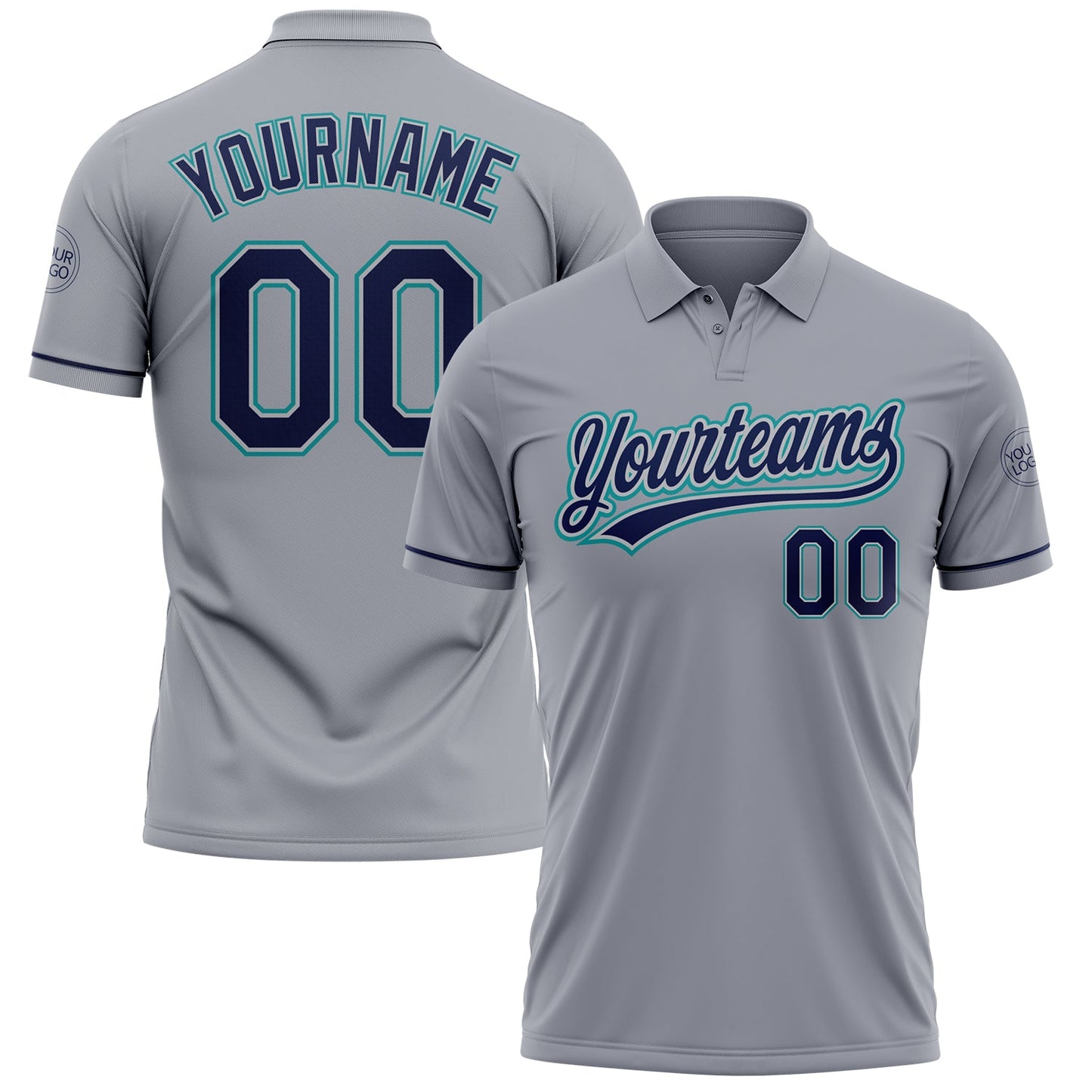 Custom Gray Navy-Teal Performance Vapor Golf Polo Shirt - Main View
