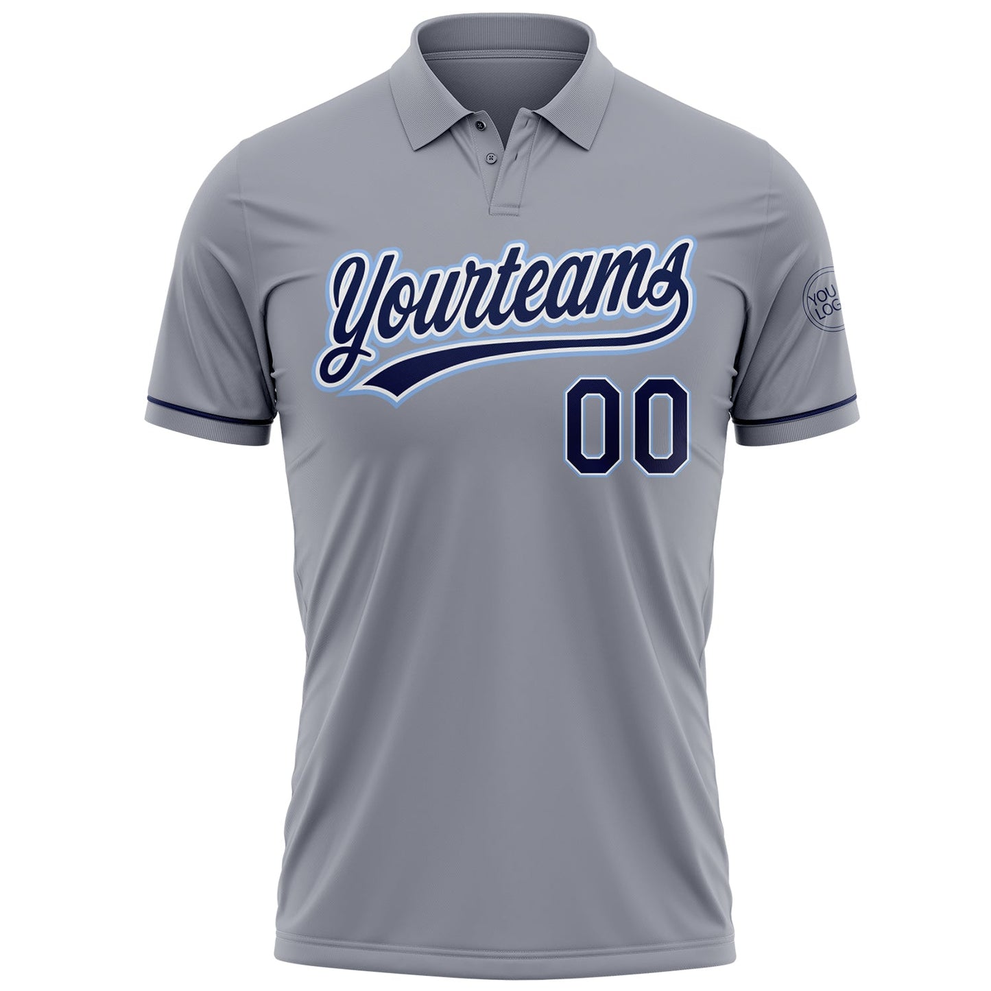 Custom Gray Navy-Light Blue Performance Vapor Golf Polo Shirt view 2