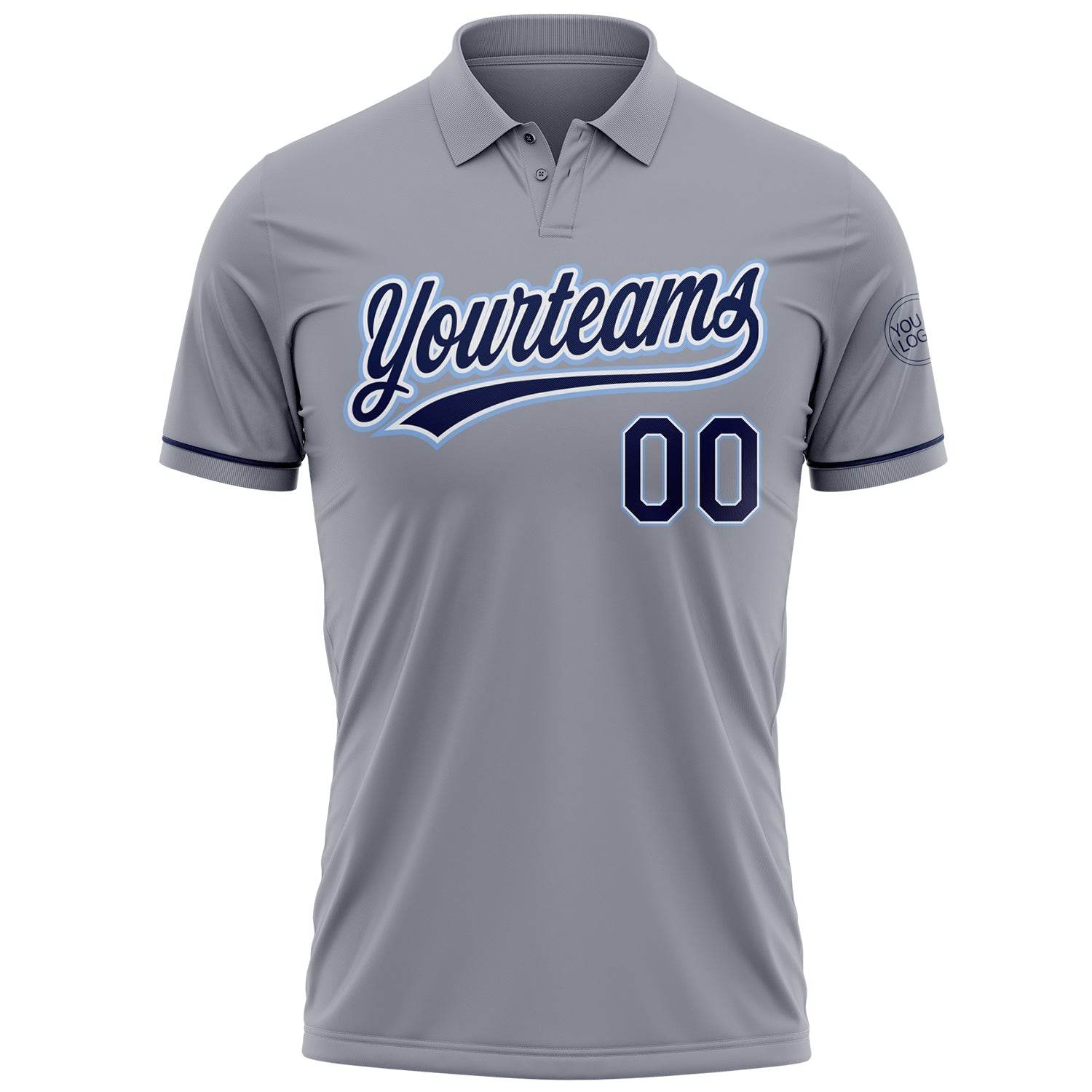 Custom Gray Navy-Light Blue Performance Vapor Golf Polo Shirt view 2
