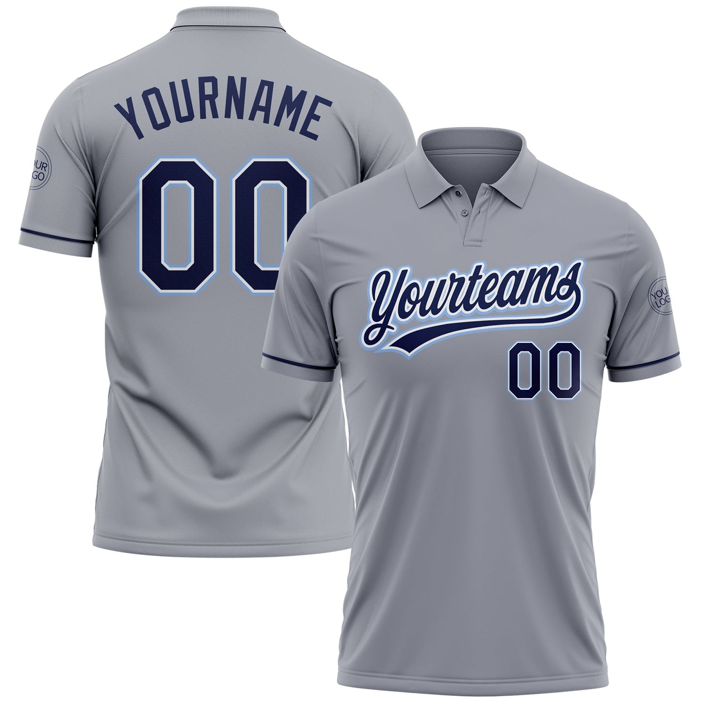 Custom Gray Navy-Light Blue Performance Vapor Golf Polo Shirt - Main View