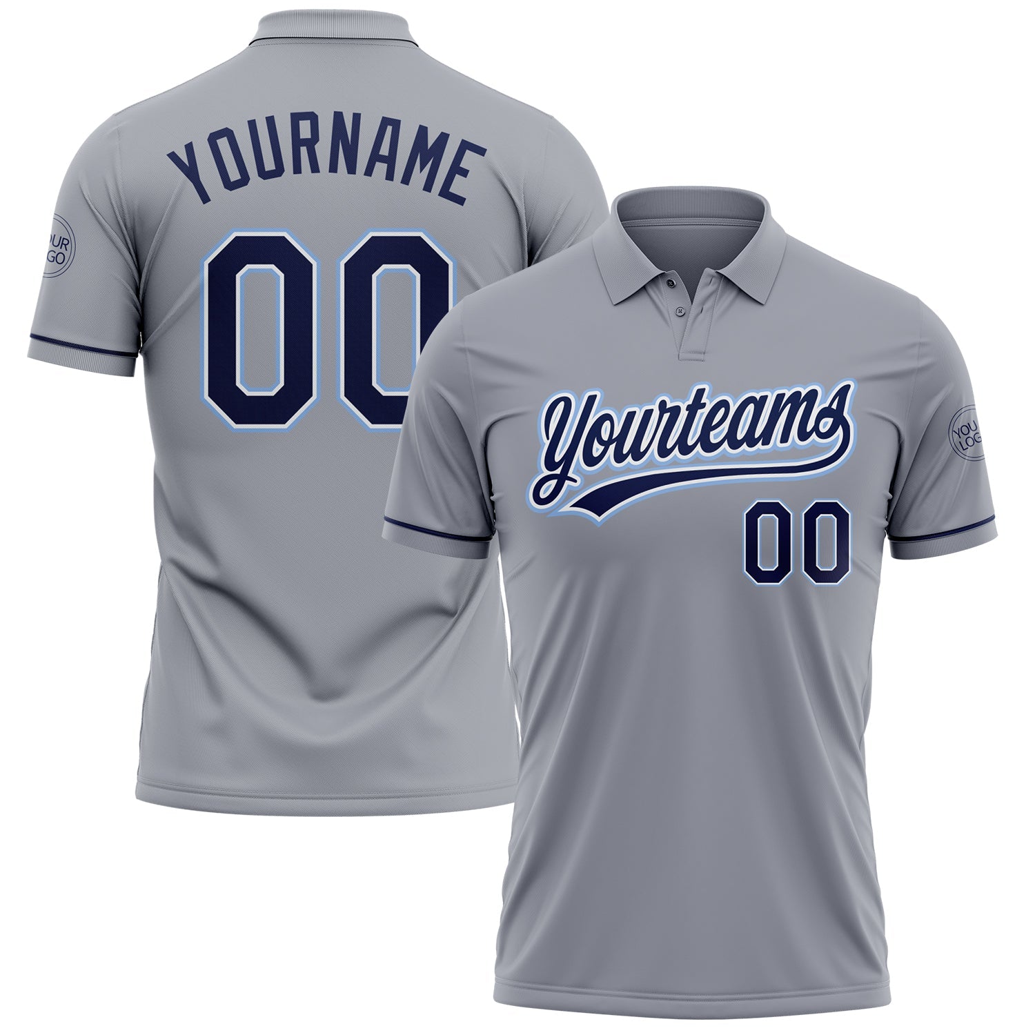 Custom Gray Navy-Light Blue Performance Vapor Golf Polo Shirt - Main View