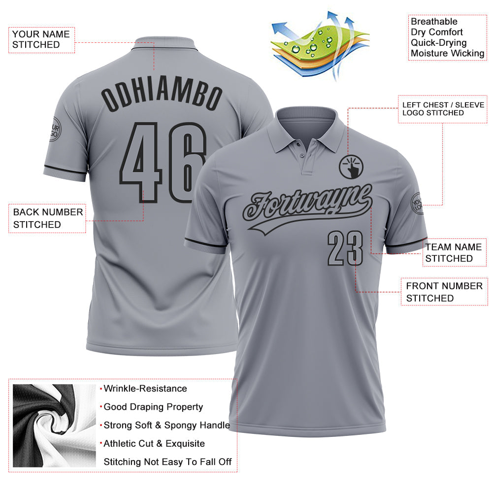 Custom Gray Black Performance Vapor Golf Polo Shirt view 3
