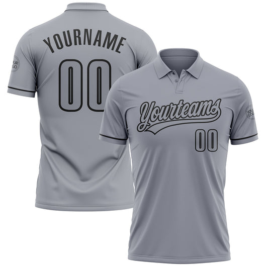 Custom Gray Black Performance Vapor Golf Polo Shirt - Main View