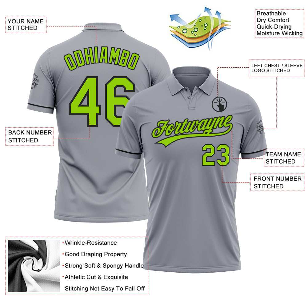 Custom Gray Neon Green-Black Performance Vapor Golf Polo Shirt view 3