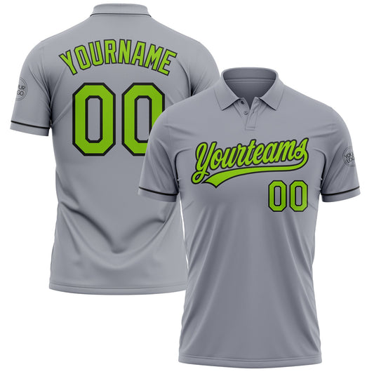 Custom Gray Neon Green-Black Performance Vapor Golf Polo Shirt - Main View