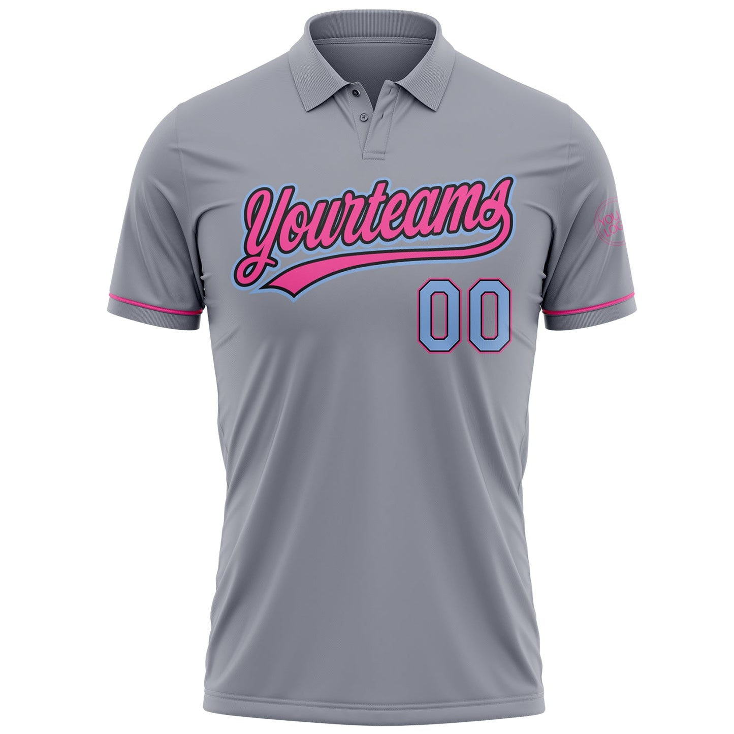 Custom Gray Light Blue Black-Pink Performance Vapor Golf Polo Shirt view 2
