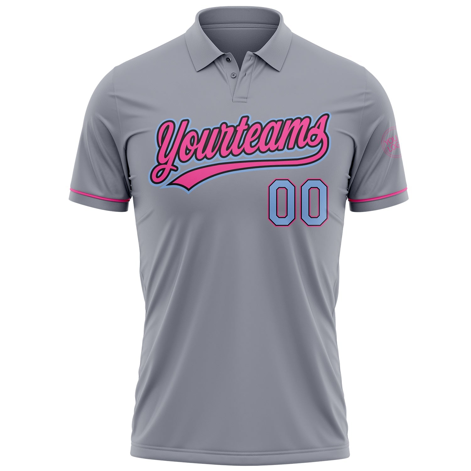 Custom Gray Light Blue Black-Pink Performance Vapor Golf Polo Shirt view 2