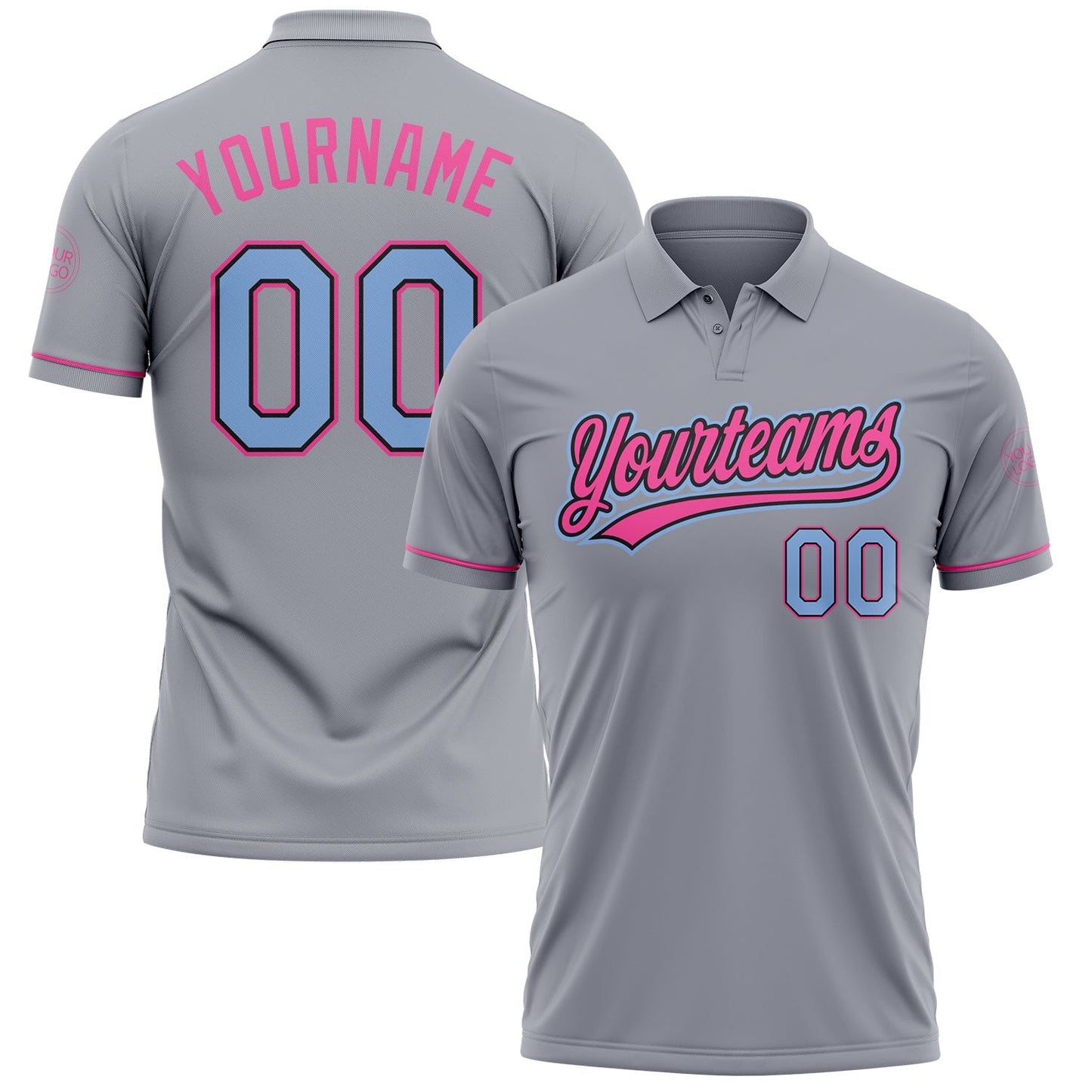 Custom Gray Light Blue Black-Pink Performance Vapor Golf Polo Shirt - Main View