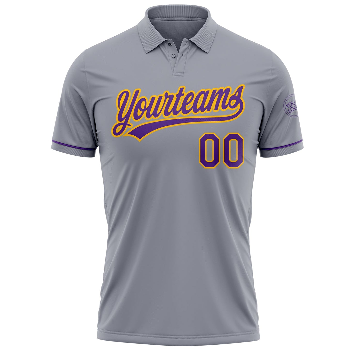 Custom Gray Purple-Gold Performance Vapor Golf Polo Shirt view 2