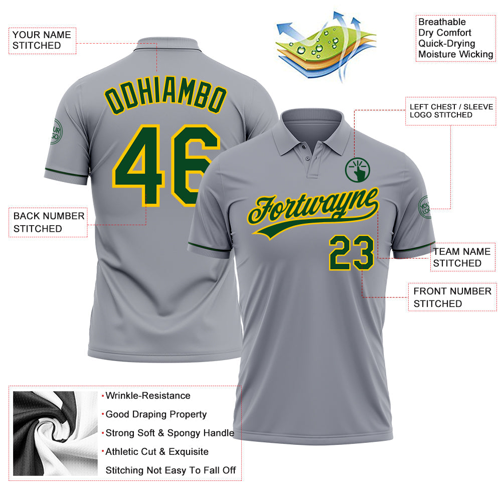 Custom Gray Green-Yellow Performance Vapor Golf Polo Shirt view 3