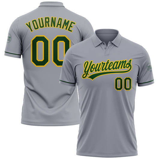 Custom Gray Green-Yellow Performance Vapor Golf Polo Shirt - Main View