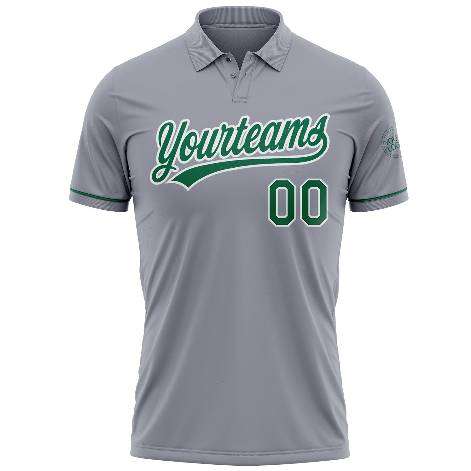 Custom Gray Kelly Green-White Performance Vapor Golf Polo Shirt view 2