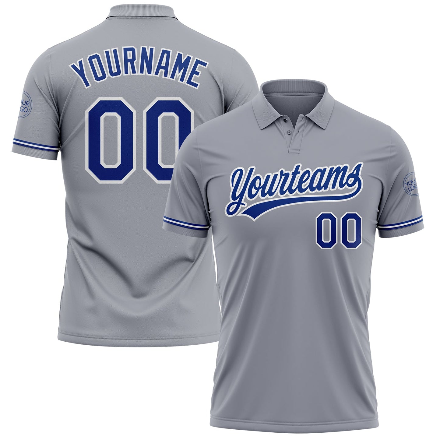 Custom Gray Royal-White Performance Vapor Golf Polo Shirt - Main View