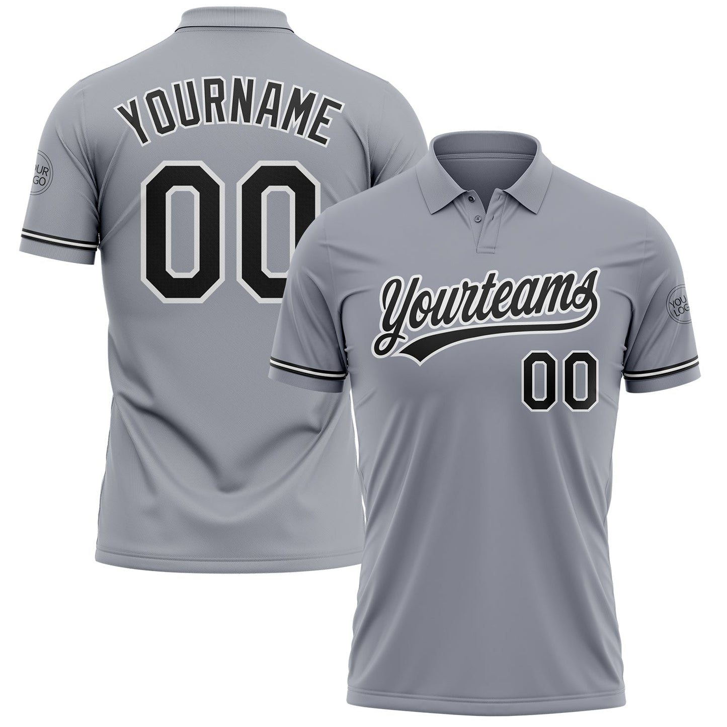 Custom Gray Black-White Performance Vapor Golf Polo Shirt - Main View
