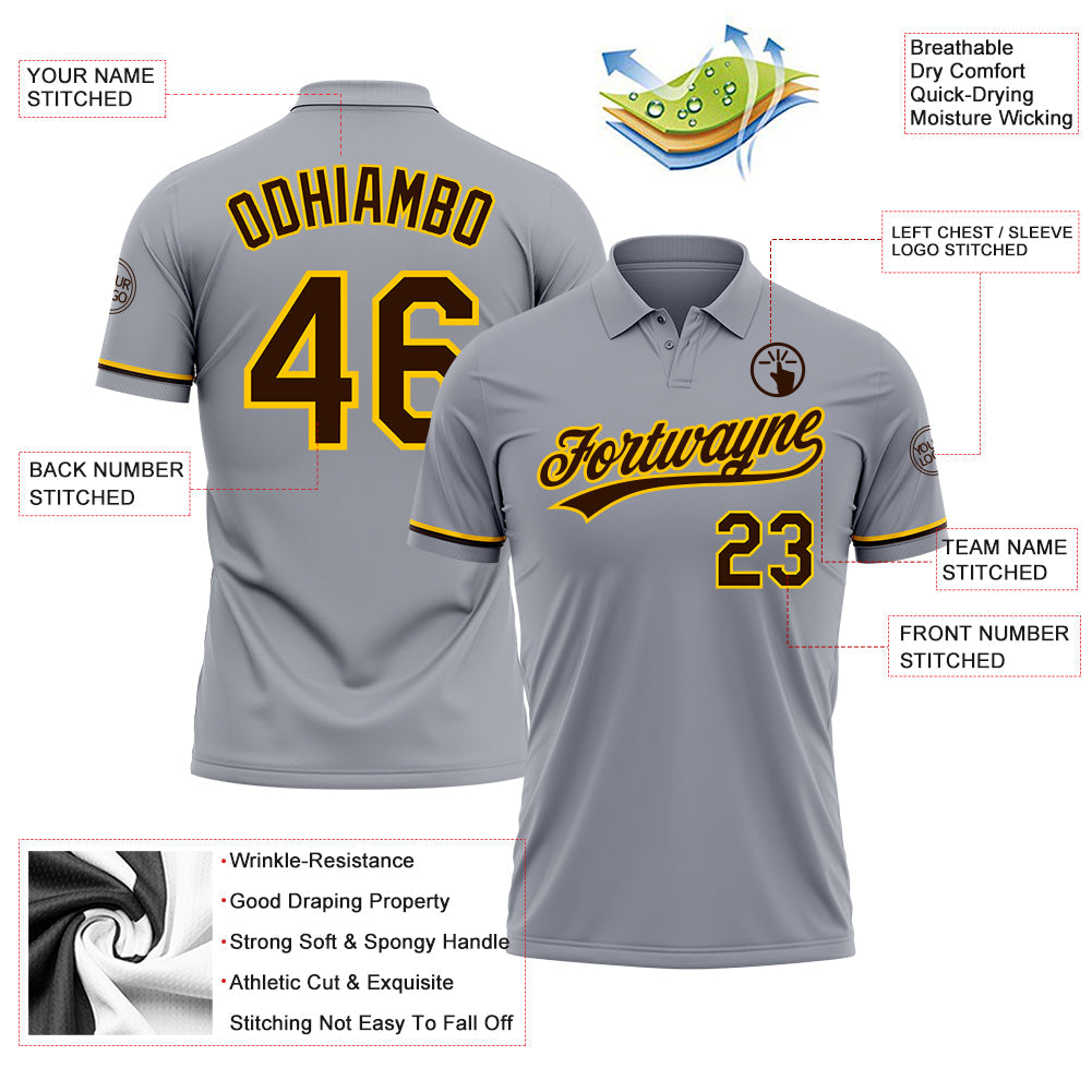 Custom Gray Brown-Yellow Performance Vapor Golf Polo Shirt view 3