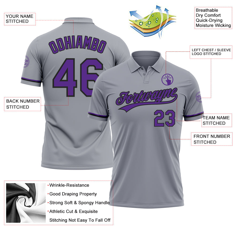 Custom Gray Purple-Black Performance Vapor Golf Polo Shirt view 3
