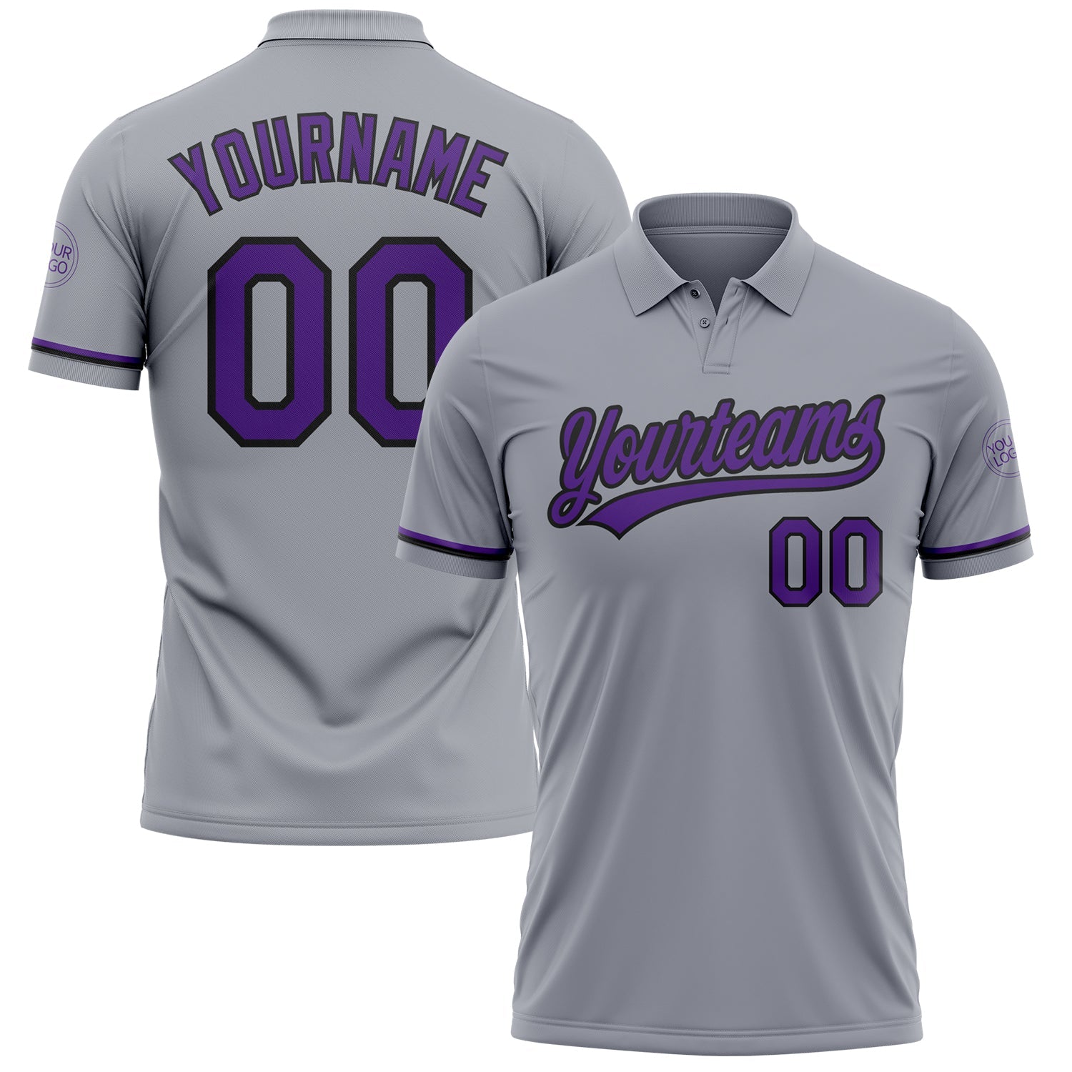 Custom Gray Purple-Black Performance Vapor Golf Polo Shirt - Main View