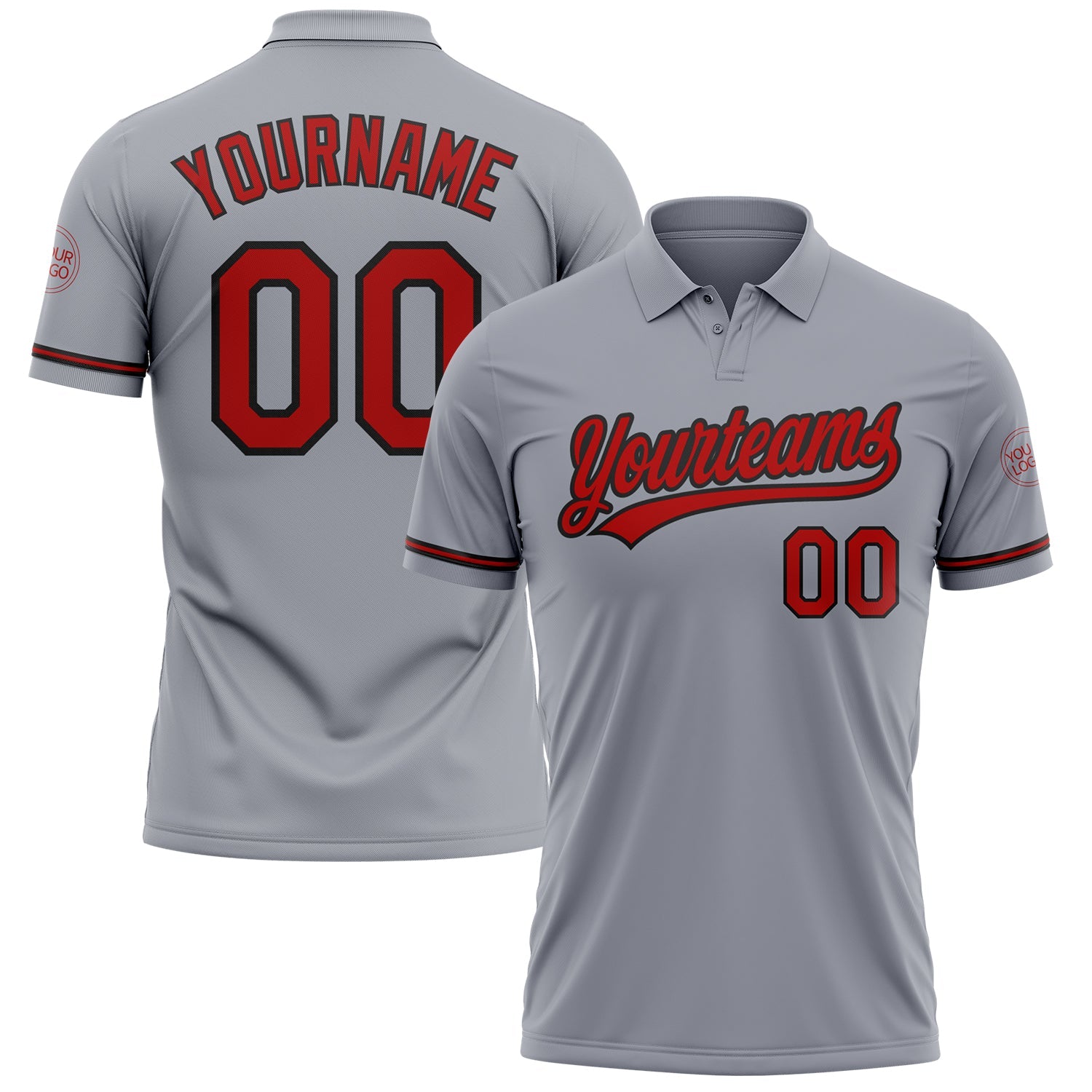 Custom Gray Red-Black Performance Vapor Golf Polo Shirt - Main View