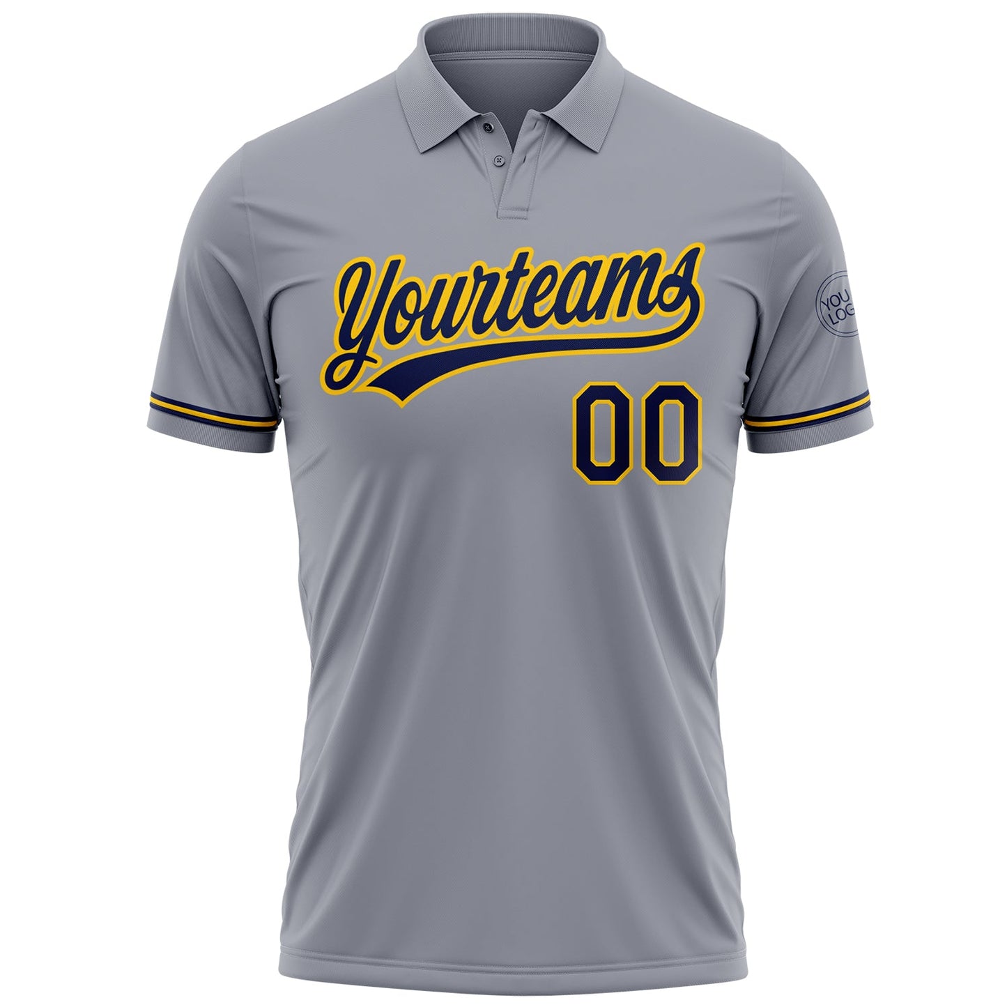 Custom Gray Navy-Yellow Performance Vapor Golf Polo Shirt view 2